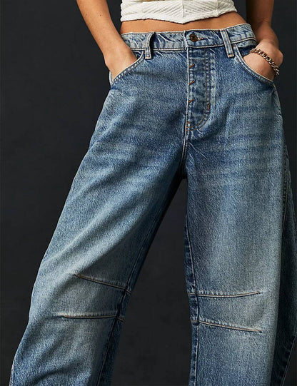 Ladies Mid Rise Wide Leg Barrel Jeans