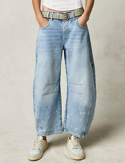 Ladies Mid Rise Wide Leg Barrel Jeans