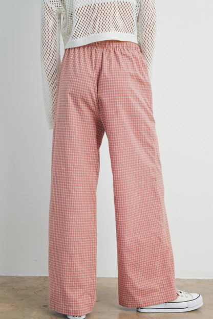 High Waisted Drawstring, Checked Pants