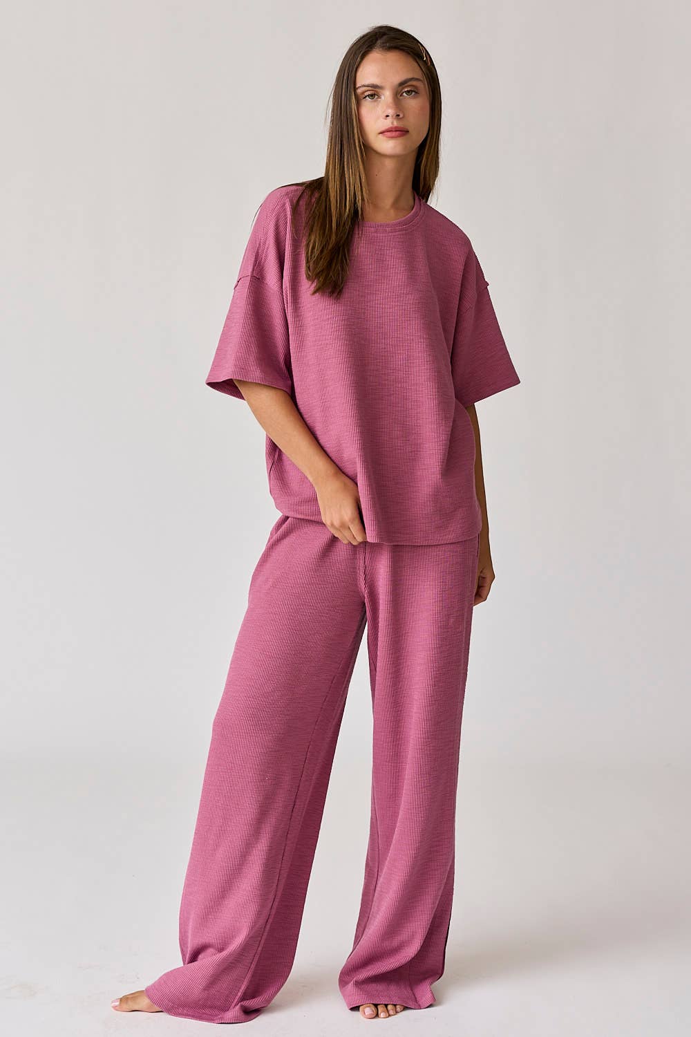 Layla Loose Fit Textured Knit Top and Pants Set