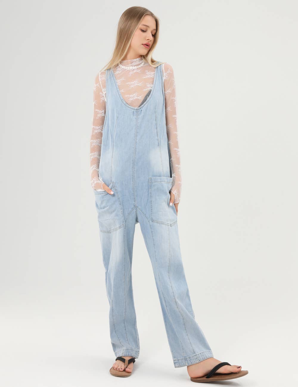 Denim Adjustable Shoulder High Roller Jumpsuit