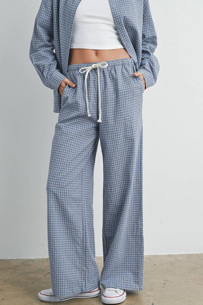 High Waisted Drawstring, Checked Pants