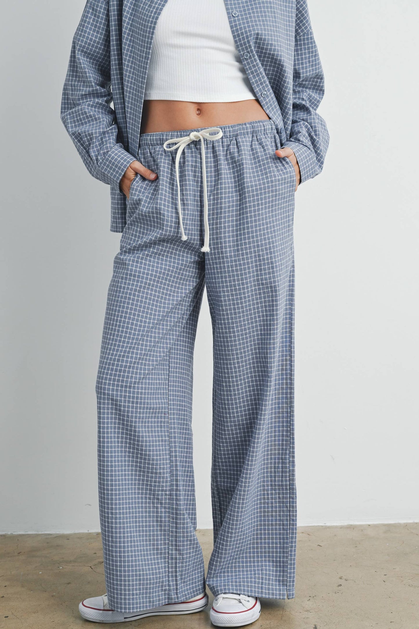 High Waisted Drawstring, Checked Pants