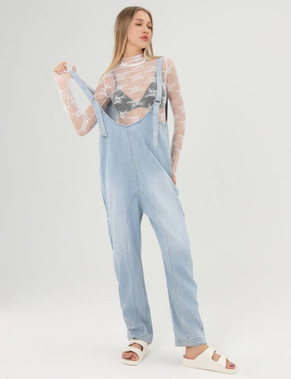 Denim Adjustable Shoulder High Roller Jumpsuit