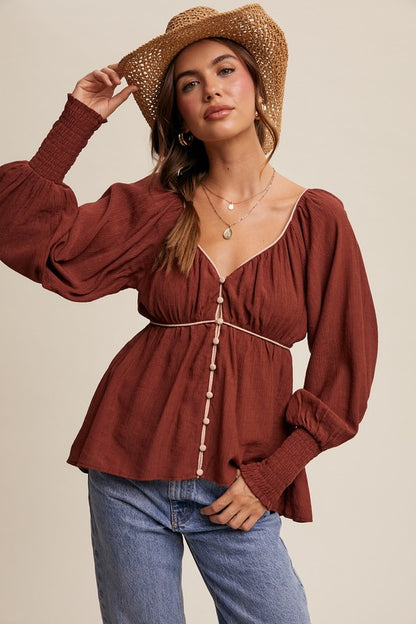 Classic Buttoned V-Neck Top