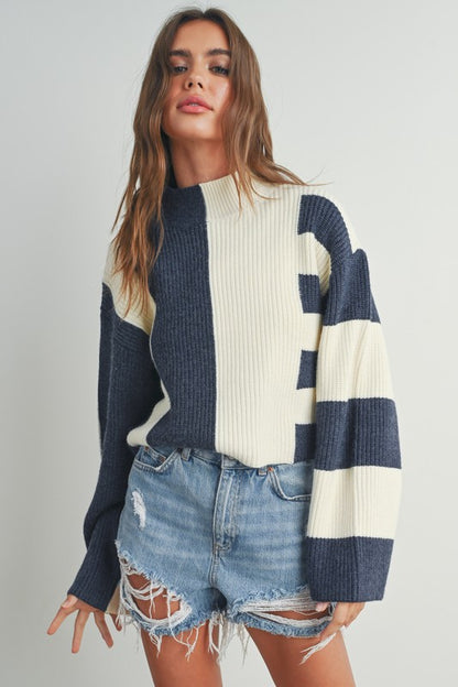 Block Turtleneck Sweater