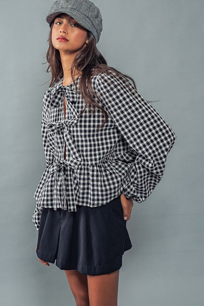 Gingham Bow Tie Top