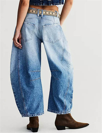 Ladies Mid Rise Wide Leg Barrel Jeans