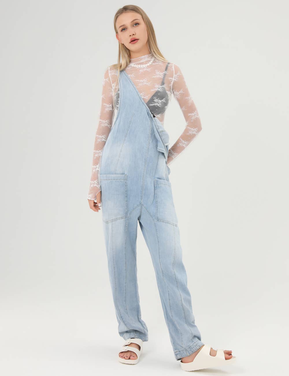 Denim Adjustable Shoulder High Roller Jumpsuit