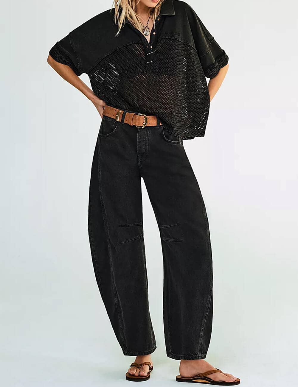 Ladies Mid Rise Wide Leg Barrel Jeans