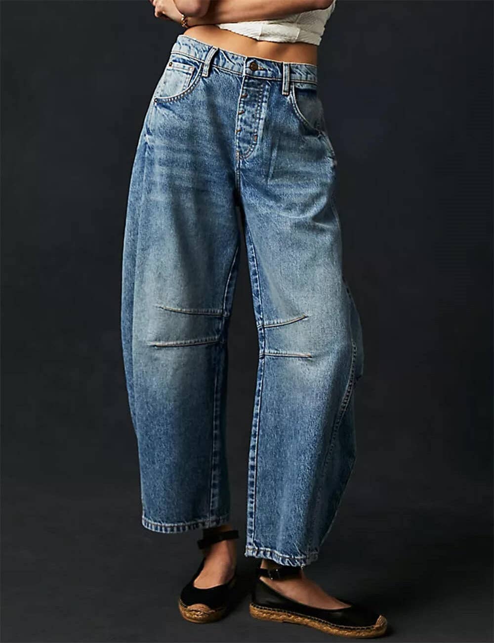 Ladies Mid Rise Wide Leg Barrel Jeans