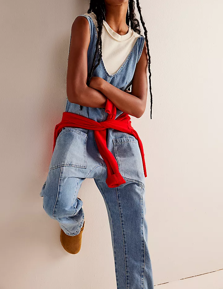 Denim Adjustable Shoulder High Roller Jumpsuit