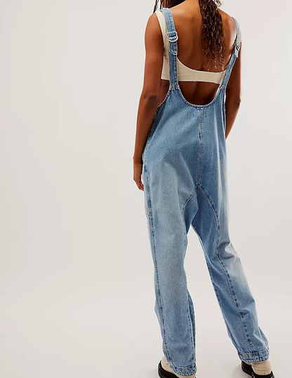 Denim Adjustable Shoulder High Roller Jumpsuit