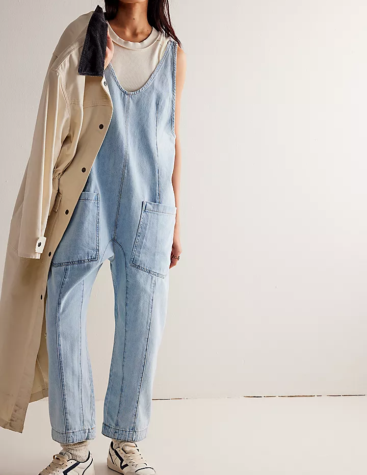 Denim Adjustable Shoulder High Roller Jumpsuit