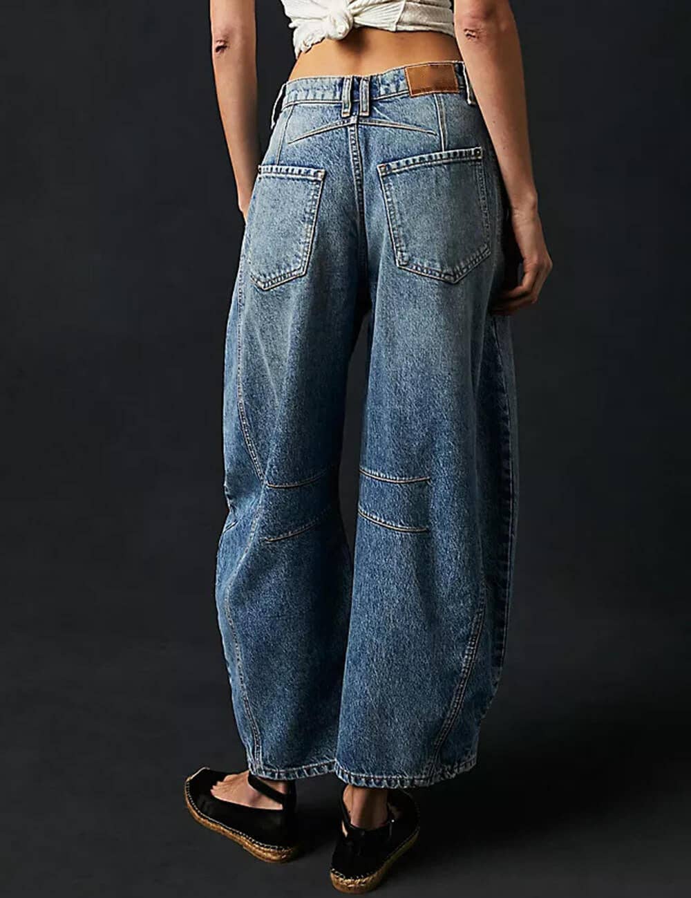 Ladies Mid Rise Wide Leg Barrel Jeans