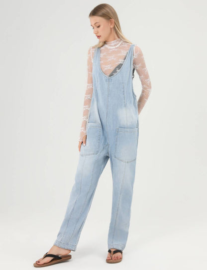 Denim Adjustable Shoulder High Roller Jumpsuit