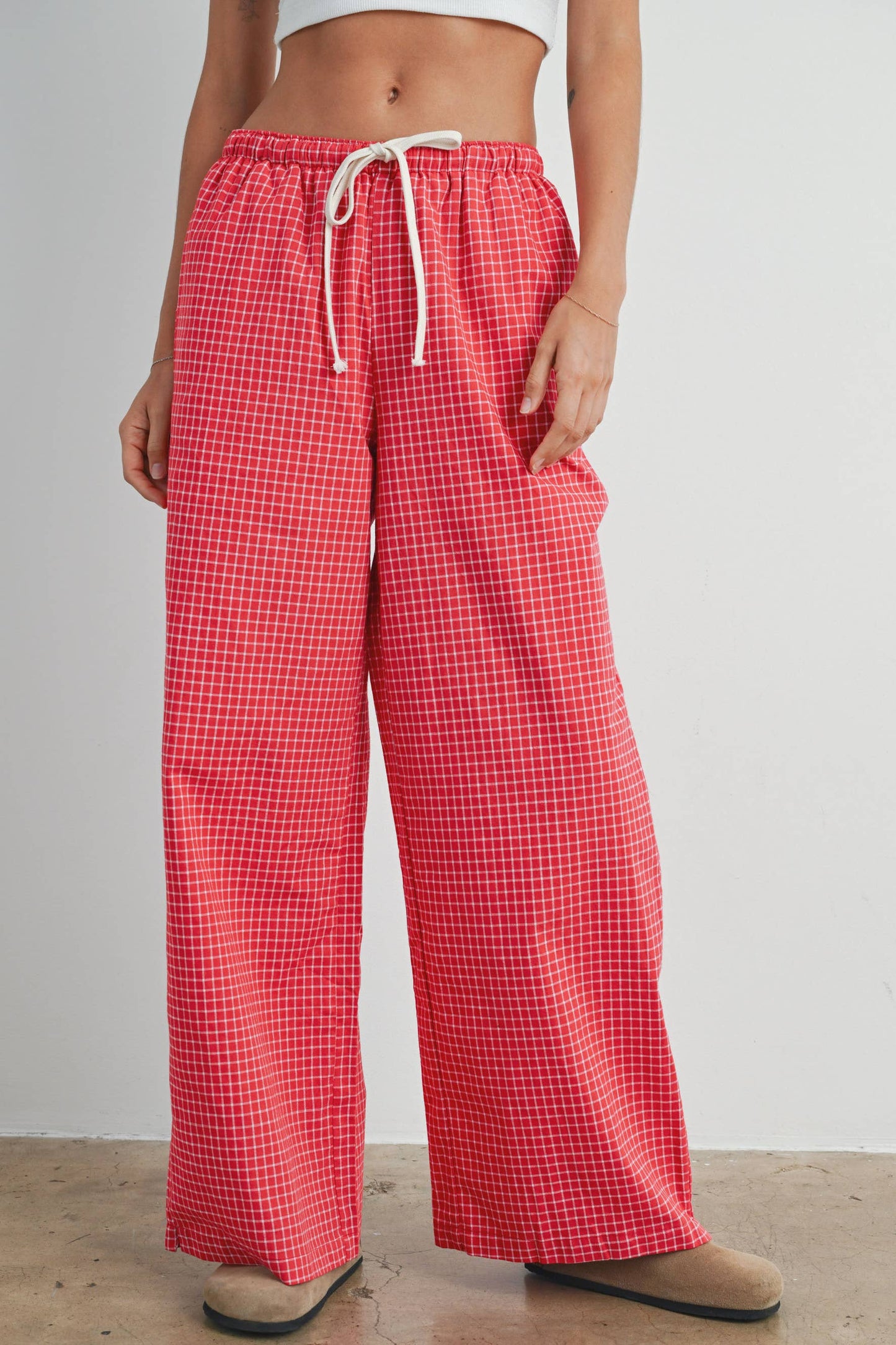 High Waisted Drawstring, Checked Pants