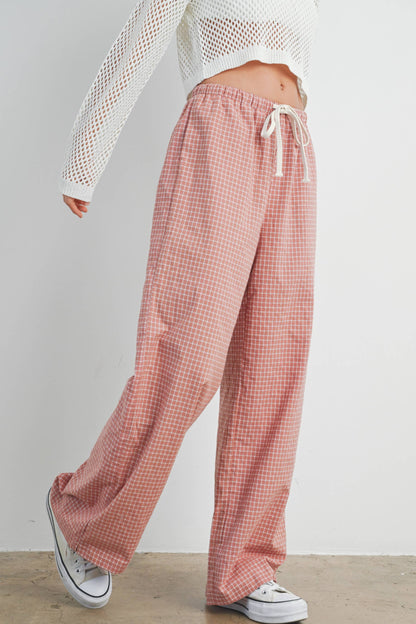 High Waisted Drawstring, Checked Pants