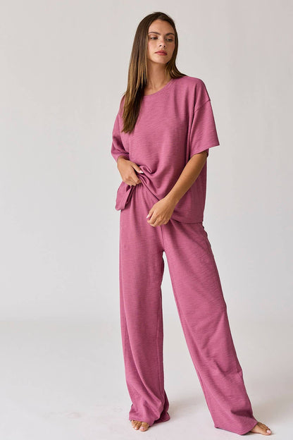 Layla Loose Fit Textured Knit Top and Pants Set