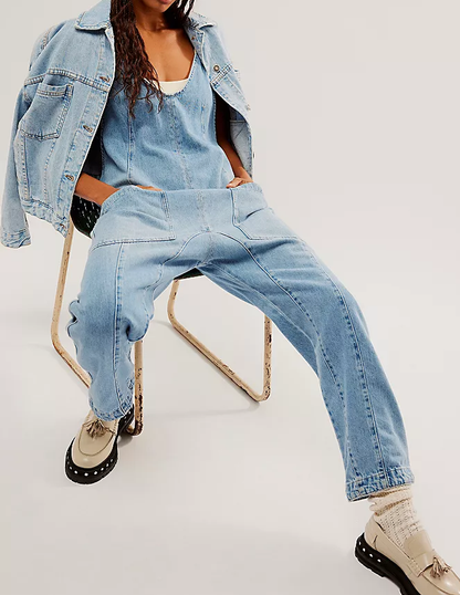 Denim Adjustable Shoulder High Roller Jumpsuit